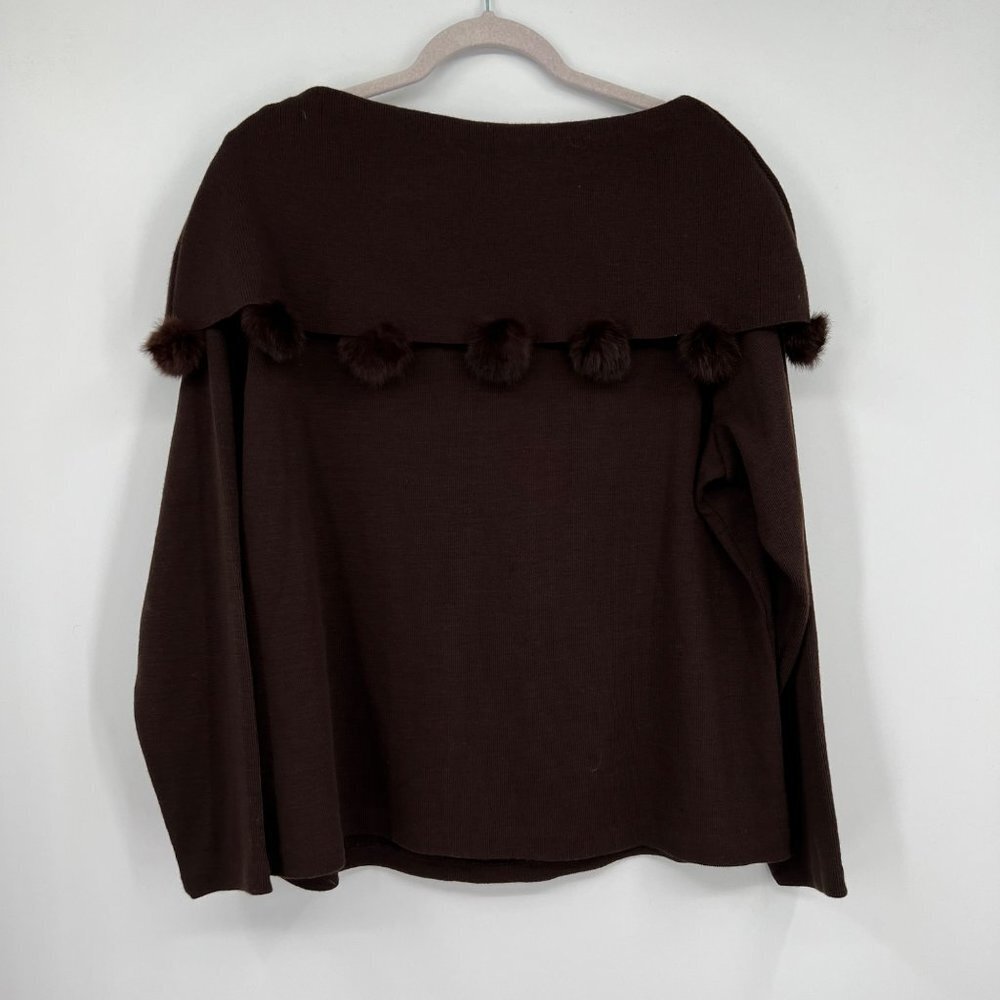 Lemmie for Nina Leonard Brown Knit Pom Pom Off Shoulder Sweater Sz 1X - Picture 5 of 8